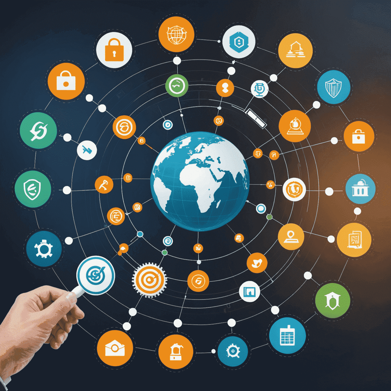 Illustration depicting a business using Altaxipr for secure and efficient international transactions, with icons representing speed, security and cost-effectiveness